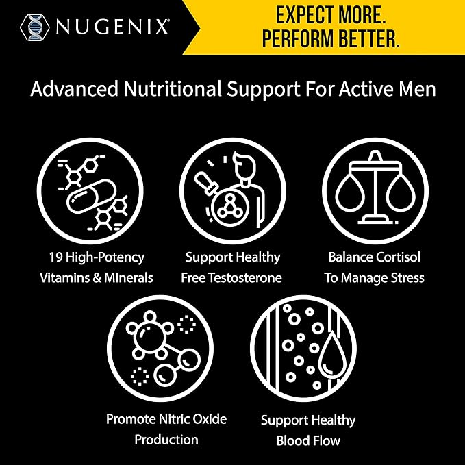 Nugenix Men's Daily Testosterone Multivitamin - 19 Vitamins and Minerals, Supports Free Testosterone
