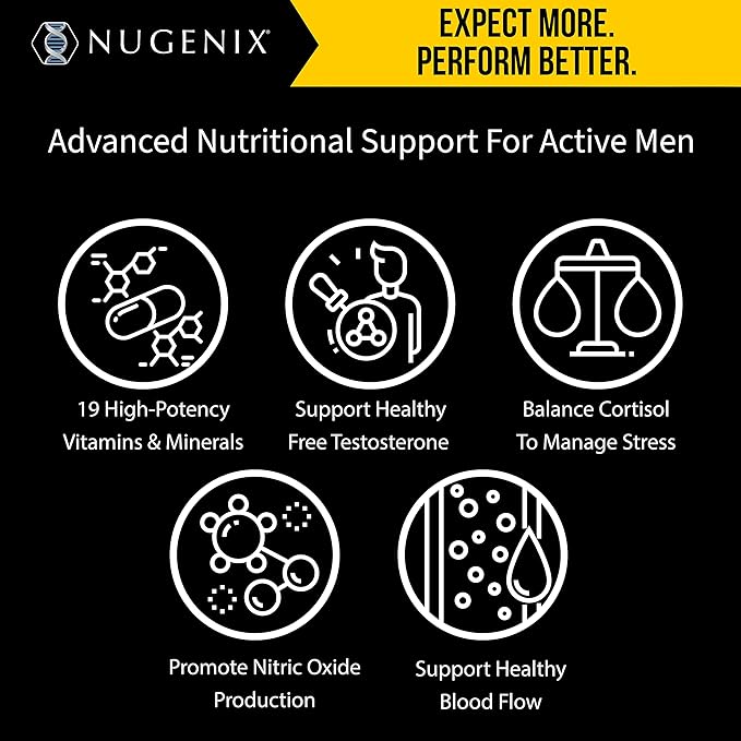 Nugenix Men's Daily Testosterone Multivitamin - 19 Vitamins and Minerals, Supports Free Testosterone