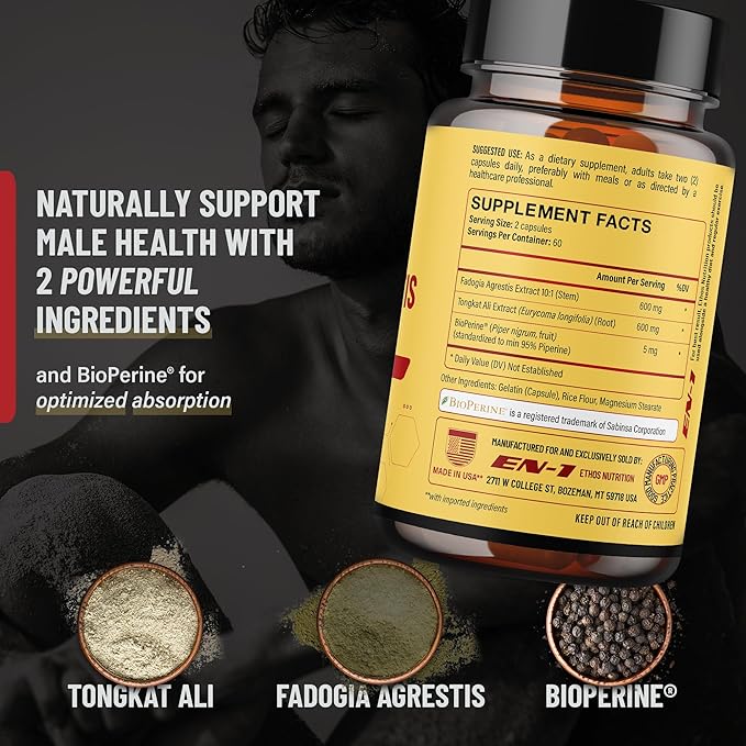 Tongkat Ali for Men (Longjack) Fadogia Agrestis and Tongkat Ali Supplement 1205mg per Serving with BioPerine, Tongat-ali for Men - 120 Capsules Tonkat-Ali Long Jack