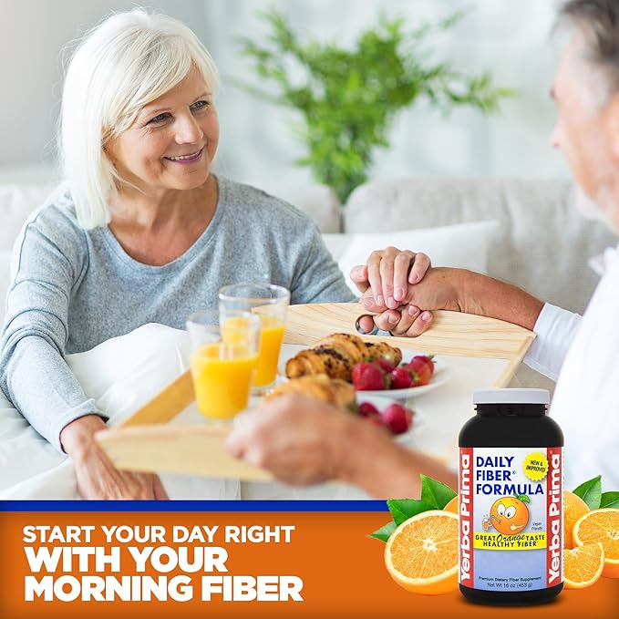 Yerba Prima Orange Flavored Daily Fiber Formula 16 oz Powder - Great Tasting, Premium Bulking Supplement for Regularity Support, Contains 5 Fiber Types, Made in The USA, Non-GMO, Gluten Free