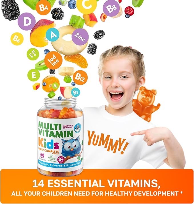 DR. MORITZ Kids Multivitamin Gummies 14 Essential Vitamins Daily Supplement for Ages 2+ Vitamin A C D E Vegetarian B6 B12 Zinc Biotin Gummy Multivitamins for Children- All Natural Chewable (60 Count)