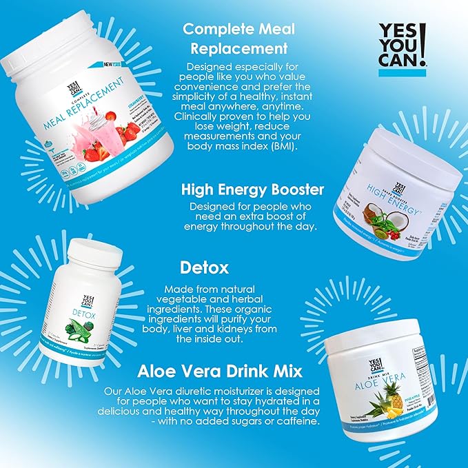 Yes You Can! Detox Plus Kit (Meal Replacement Vanilla, Aloe Vera Hibiscus) - Complete Meal Replacement Powder, High Energy Shake Booster, Aloe Vera Detox Supplement, Health Transformation