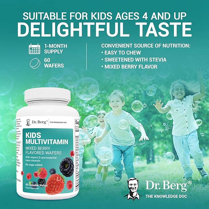Dr. Berg Kids Chewable Multivitamins (NOT Sweetened w/Sugar) - Daily Multivitamin for Kids That Includes 20 Nutrients & Trace Mineral Complex - Mixed Berry Chewable Vitamins for Kids
