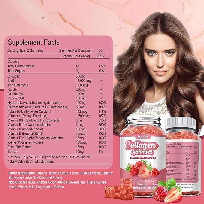 2 Pack Collagen,15000mcg Biotin & 1000mg Irish sea Moss, Collagen for Hair Skin Nails & Joints, Anti Aging - Women & Men Kids, Adults - 120 Vegan