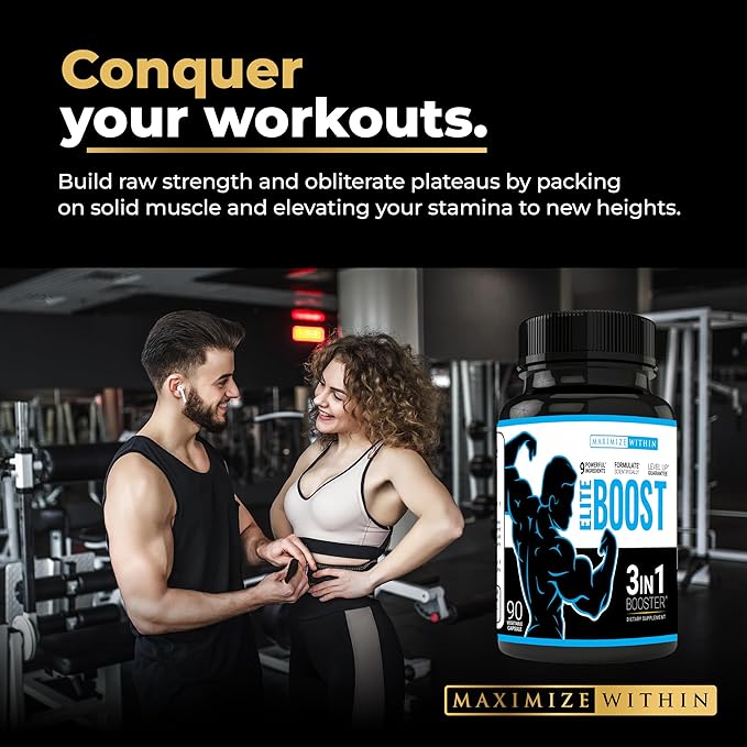 Maximum Slim Elite Boost 3 in 1 Formula Naturally Promotes Testosterone Libido, Energy,Muscle Mass & Stamina, Powerful Ingredients Veggie Capsules