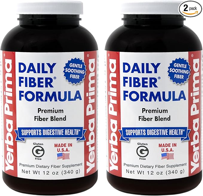 Yerba Prima Daily Fiber Formula Powder - 12 oz (Pack of 2) - Soluble & Insoluble Dietary Fiber Supplement - Colon Cleanse - Gut Health - Vegan, Non-GMO, Gluten-Free