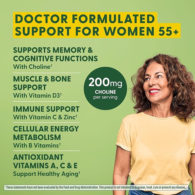 MegaFood Women's 55+ Advanced Multivitamin for Women - Doctor-Formulated with Choline, Vitamin D3, Vitamin B12, Biotin - Plus Real Food - Optimal Aging, - Vegetarian - 60 Tabs (30 Servings)