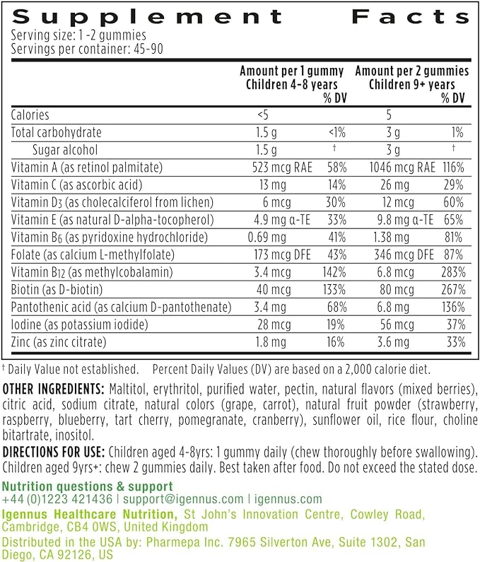 Methylated Kids Multivitamin Gummy, MTHFR Supplement with B-Vitamins & Vitamin D, Clean Label, Sugar Free, Age 4+, Berry Flavor Vegan Gummies, No Artificial Sweeteners or Flavors, pack of 6 by Igennus