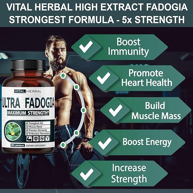 Ultra Fadogia Agrestis 10:1 Extract with Tongkat Ali Capsules - Equivalent to 9570 mg - Maximum Strength with Ginseng Maca Root Tribulus - Boost Energy Muscle Buider (90 Count (Pack of 1))