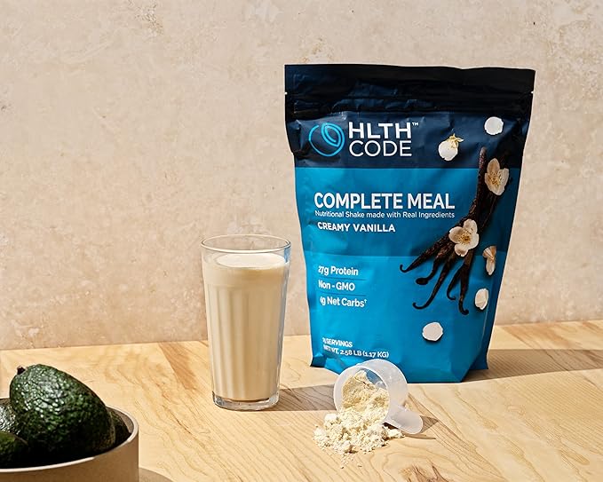 HLTH Code Complete Meal Replacement Shake - Healthiest Meal Replacement = Healthiest You | Keto Friendly | High Protein | Low Carb | Collagen | Gluten Free | Creamy Vanilla Flavor (15 servings)