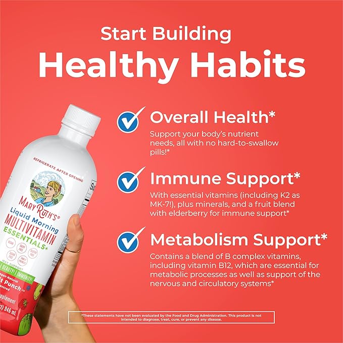 MaryRuth's Multivitamin for Women Men & Kids | Sugar Free | Vegan | Vitamin A, C, D, E, B12, Zinc | Daily vitamins for Kids, Mens, Womens Multivitamin | Energy & Beauty Booster Multimineral | 32 Fl Oz