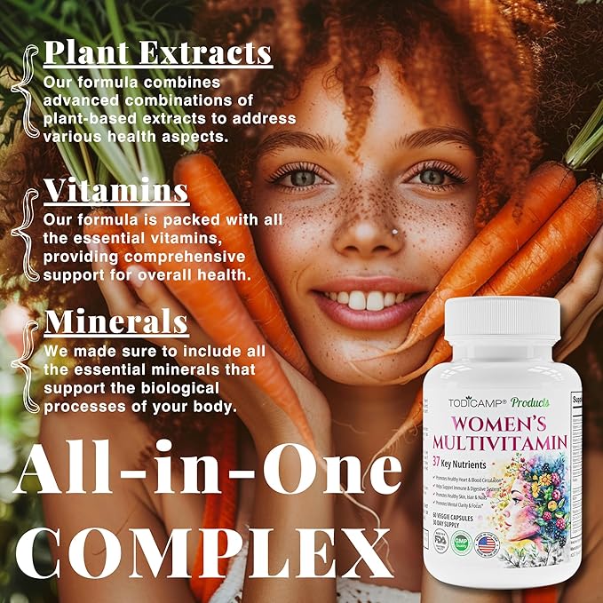 Women's Multivitamin & Mineral Complex with Plant-Based Extracts - Hair Skin and Nails Vitamins - Foundational Multivitamin for Women - 30 Day Supply