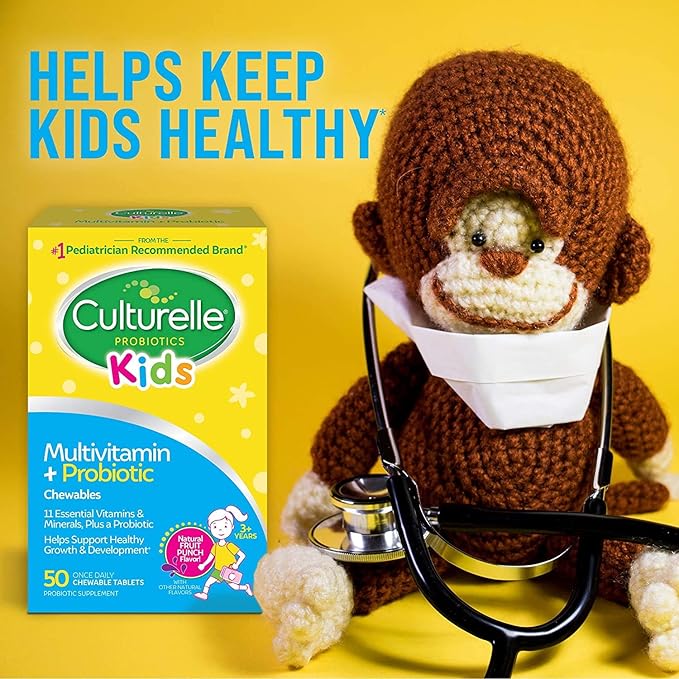 Culturelle Kids Complete Chewable Multivitamin + Probiotic For Kids, Ages 3+, 50 Count, Digestive Health, Oral Health & Immune Support - With 11 Vitamins & Minerals, including Vitamin C, D3 & Zinc