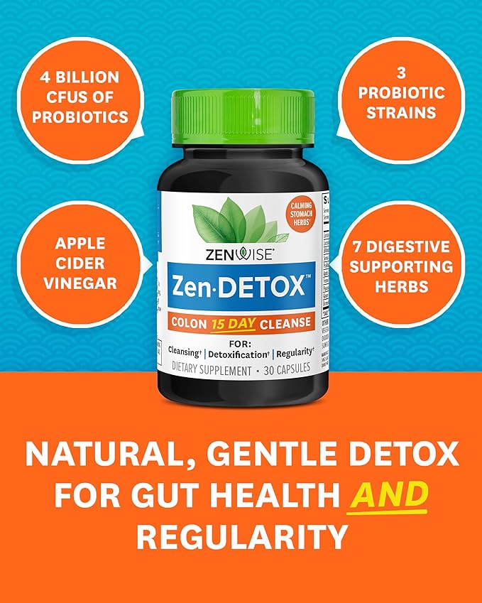 Zenwise Health 15 Day Cleanse – Detox & Colon Cleanse for Men & Women, Gut Cleanse Detox Pills for Digestive Health with Psyllium Husk, Senna Leaf, Bromelain, Ginger, ACV, and Probiotics - 30 CT