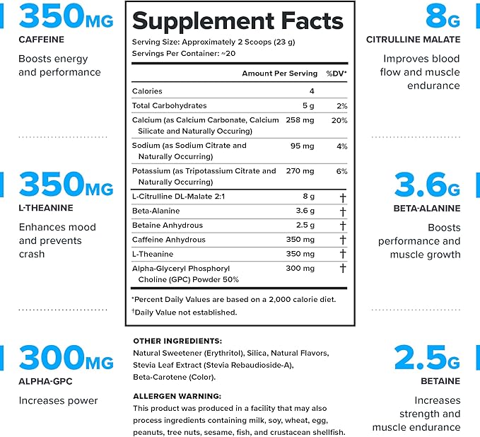 LEGION- All Natural Nitric Oxide Preworkout Drink to Boost Energy, Creatine Free, Naturally Sweetened, Beta Alanine, Citrulline, Alpha GPC (Tropical Punch)