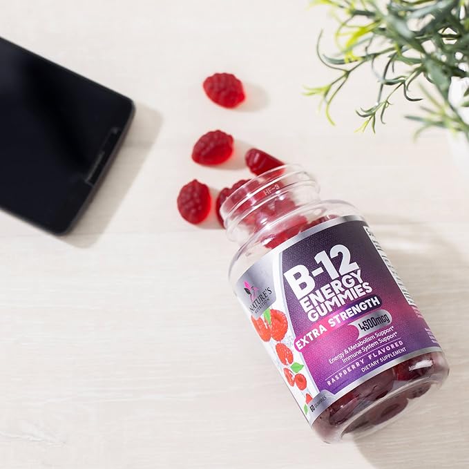 Vitamin B12 Energy Gummies - Extra Strength 4500mcg Chewable for Energy & Nervous System Health Support, B-12 Complex Gummy Vitamin for Women, Men, Kids - Non-GMO, Vegan, Berry Flavor - 120 Gummies