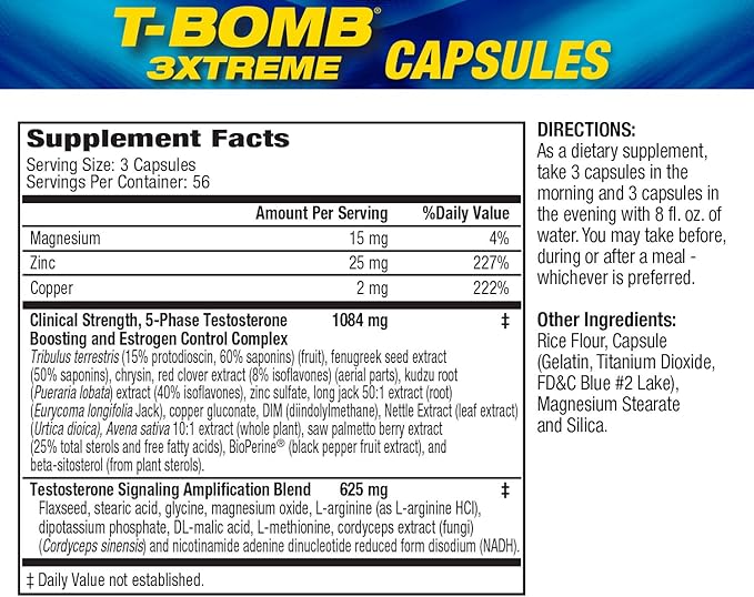 MHP T-Bomb 3xtreme Clinically Tested, Testosterone Booster for Men, Increase Libido, 168 Count