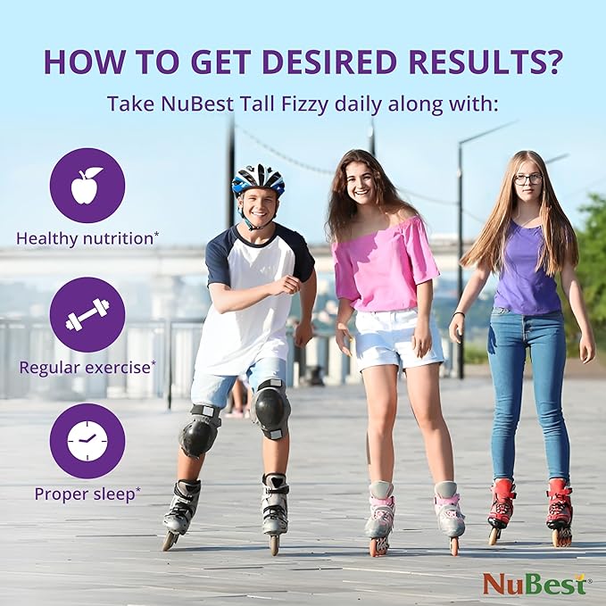 NuBest Tall Fizzy - Bone Strength, Immunity, Digestive Health for Kids & Teens | Probiotic, Calcium, Magnesium from Red Marine Algae, Vitamin D3, K2 & Zinc | 30 Orange Effervescent Tablets - Ages 4+