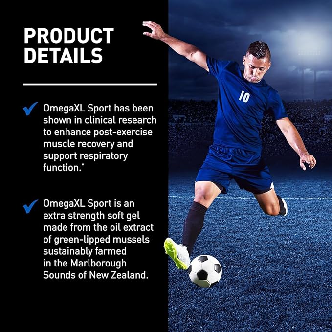 OmegaXL Sport Extra Strength Muscle Recovery Supplement and Respiratory Support Supplement - Improves DOMS and ROM, Clinically Supported Green-Lipped Mussel Oil (60 Softgels)