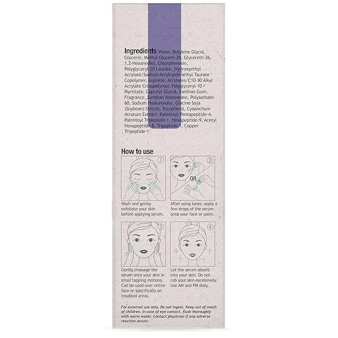 6 X PEPTIDE Natural Facial Serum with Copper Tripeptide-1, Signal Peptides for skin barrier and repairing Pairs Well with Vitamin C Serum & Hylunaric Acid Moisturizer 30ml Purifect Made in USA