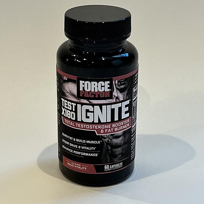 FORCE FACTOR Test X180 Ignite, Testosterone Booster & Fat Burner for Men, Testosterone Supplement to Burn Fat, Build Muscle, Increase Energy, and Boost Vitality and Performance, 60 Count (Pack of 2)