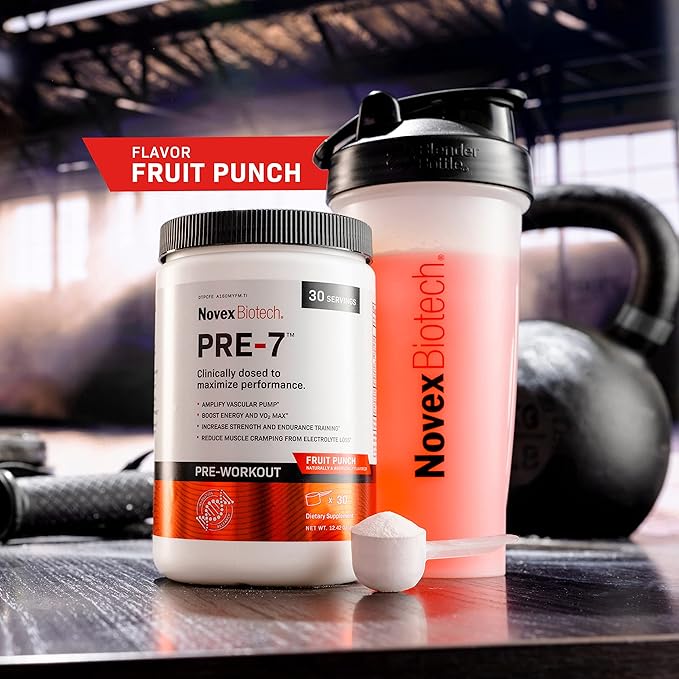 Novex Biotech PRE-7 Pre-Workout Powder – Best preworkout for Men - Boost Energy, Focus, and VO2 max, Increase Strength and Endurance Training, Support Hydration During prolonged Exercise*