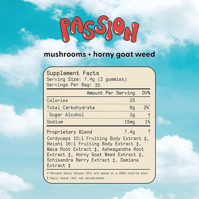 SuperMush Horny Goat Weed Gummies - Horny Goat Weed for Men & Women with Cordyceps, Reishi & Maca Root - Maximize Blood Flow, Increase Mood & Stamina - Enhance Vitality for Women & Men