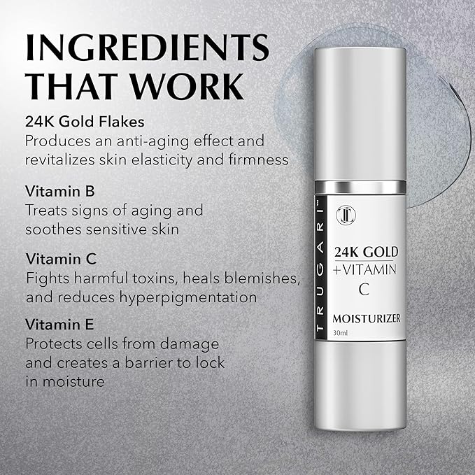 24K Gold + Vitamin C Face Moisturizer, Multi-Vitamin Skin Care Treatment with Orange Extract, Advanced Vitamin C Serum For Lifting and Firming, Face Serum for Skin Repair, 30 ml