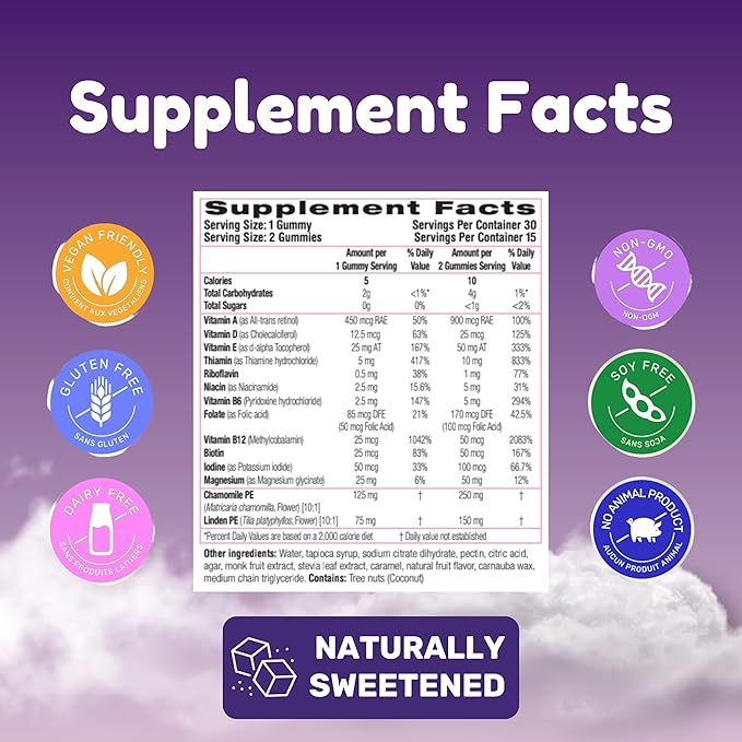 Dr. Klein's Keep Calm Kids Gummies L-Theanine & Chamomile Extract - Supports Focus, Attention, & Alertness of Kids Ages 5+ - Calming Chews Vitamins & Minerals for Kids - Black Currant Sugar-Free 30ct