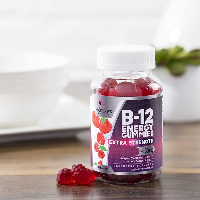Vitamin B12 Energy Gummies - Extra Strength 4500mcg Chewable for Energy & Nervous System Health Support, B-12 Complex Gummy Vitamin for Women, Men, Kids - Non-GMO, Vegan, Berry Flavor - 120 Gummies