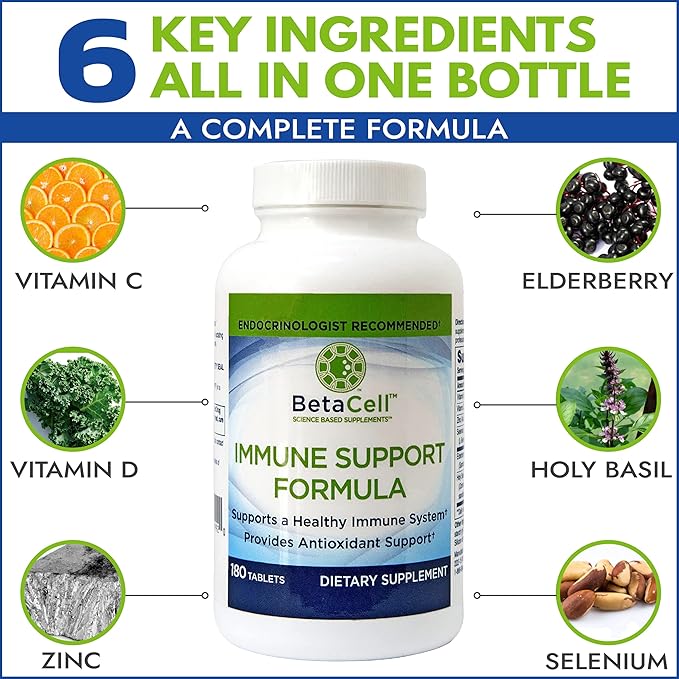 6 in 1 Immune Supplement with Elderberry, Vitamin C and Zinc, Vitamin D and Selenium, Holy Basil - Immunity for Adults Kids, Immune Defense (180 Tablets)