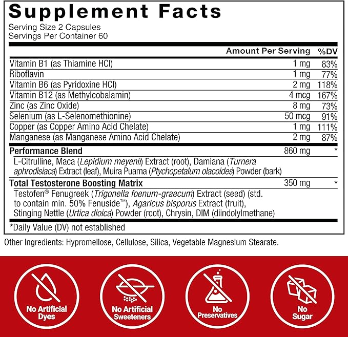 Force Factor Test X180 Alpha Testosterone Booster for Men, Testosterone Supplement with Patented Fenugreek & L-Citrulline to Promote Lean Muscle, Strength, Energy, Power & Performance, 120 Capsules