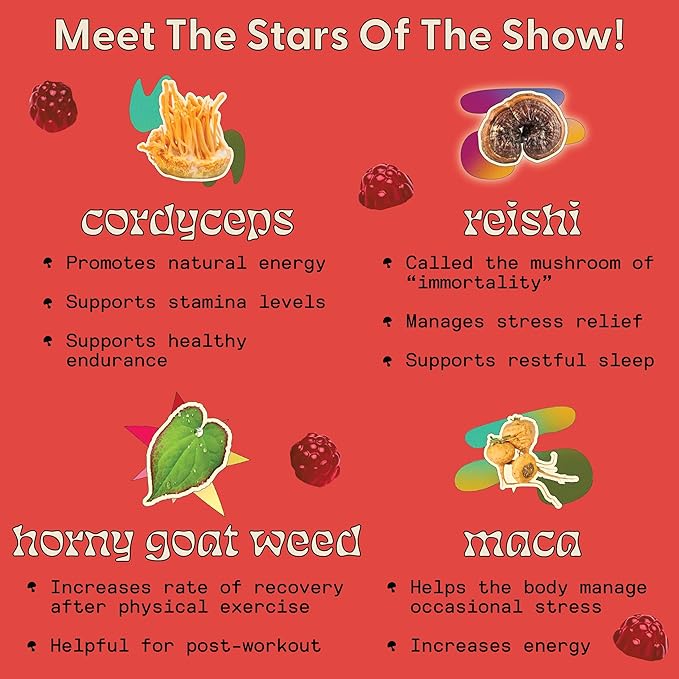 SuperMush Horny Goat Weed Gummies - Horny Goat Weed for Men & Women with Cordyceps, Reishi & Maca Root - Maximize Blood Flow, Increase Mood & Stamina - Enhance Vitality for Women & Men