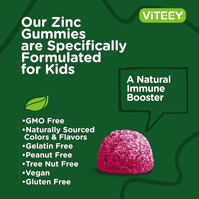 Zinc for Kids Gummies 15mg - Immune Support for Kids & Teens - Powerful Natural Antioxidant, Kids Zinc Vitamin Supplement - Vegan, Gelatin Free, Gluten Free - Tasty Chewable Berry Flavor Gummy