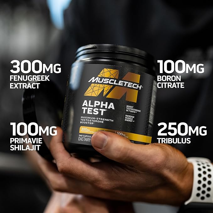 MuscleTech Testosterone Booster for Men, MuscleTech AlphaTest, Tribulus Terrestris & Boron Supplement, Max-Strength ATP & Test Booster, Daily Workout Supplements for Men, 240 Pills (Package May Vary)