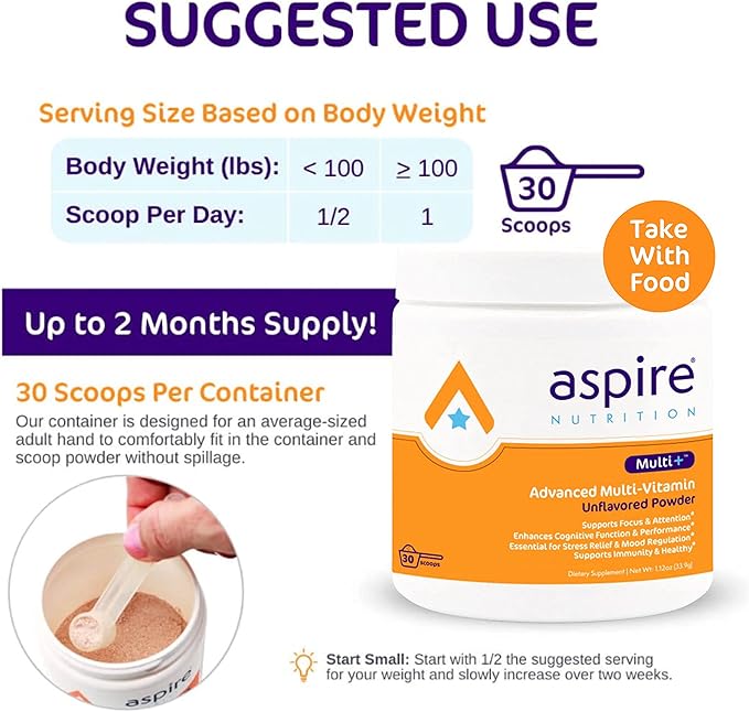 Aspire Multi+™ Advanced Multivitamin for Kids, Men & Women (unflavored Powder)