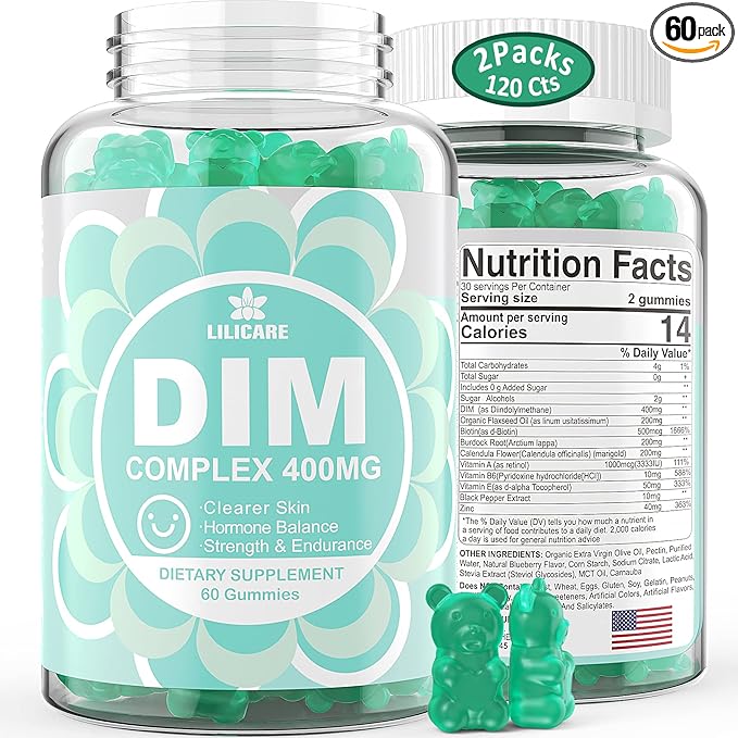 DIM Supplement Women 400mg, Estrogen Supplement for Women, Sugar Free DIM Gummies for Men & Women + Biotin, Flaxseed Oil, Burdock, Calendula, BioPerine for Hormone Balance, Menopause & Prostate 120Cts