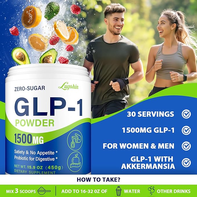 GLP-1 Supplement, GLP1 Supplements Women, GLP-1 Powder 1500MG with Akkermansia Muciniphila Probiotic & High Fiber for Energy, Digestion, Gut, Overall Health, 6 Pack