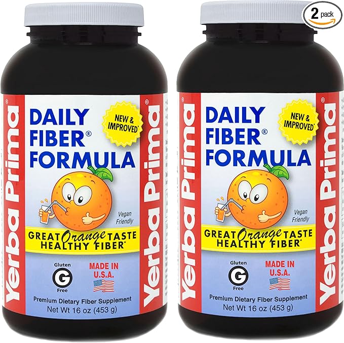 Yerba Prima Daily Fiber Formula 16 oz (Pack of 2) - Premium Dietary Fiber Supplement, Non-GMO, Gluten Free, Made in The USA, Orange Flavor