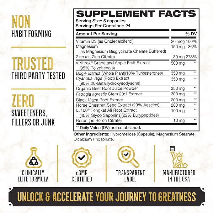 King Maker, 13-in-1 Anabolic Supplement for Men to Increase Stamina, Lean Muscle Growth & Recovery, N.O. Booster with Tongkat Ali (LJ100), 120 Capsules