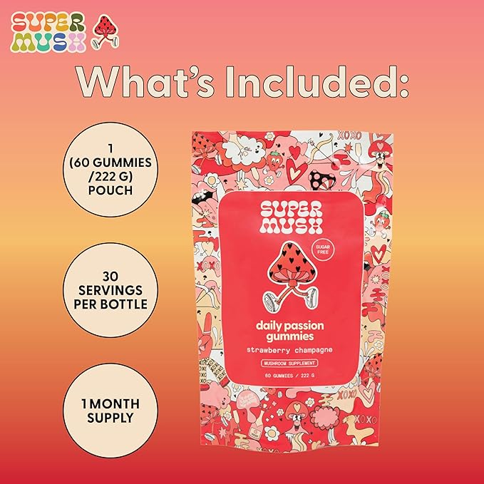 SuperMush Horny Goat Weed Gummies - Horny Goat Weed for Men & Women with Cordyceps, Reishi & Maca Root - Maximize Blood Flow, Increase Mood & Stamina - Enhance Vitality for Women & Men