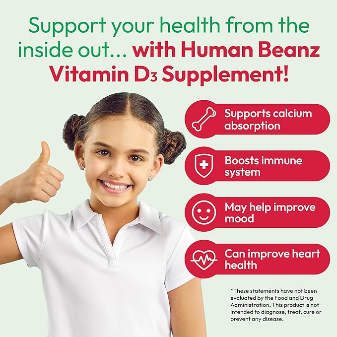 Vitamin D3 Jelly Bean Gummies for Kids, 25mcg/1000 IU Vitamin D, Nutritional Vegetarian Supplements, 120 Strawberry Blast Jelly Beans, Kosher