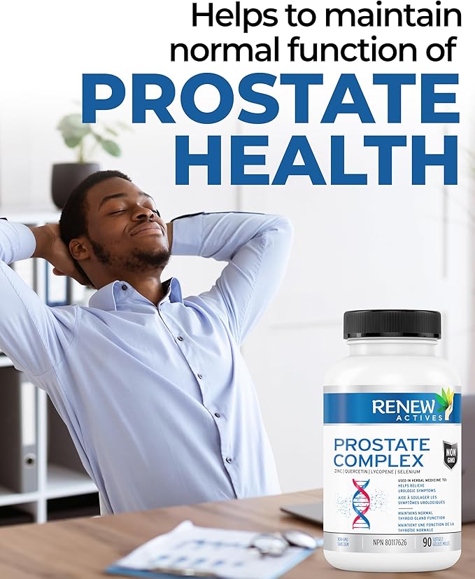 Renew Actives Prostate Complex Supplements – Formula for Prostate, Thyroid, Eye Health & Immune System – Antioxidant Blend for Men’s Wellness – 90 Softgels – Made in Canada