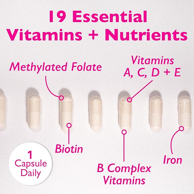 Women's Multivitamin - 19 Targeted Vitamins & Nutrients for Women - Supports Hair, Skin & Nails, Cognitive Health, Focus, & Heart Health - 1 Vegan Capsule Daily, 30 Day Supply