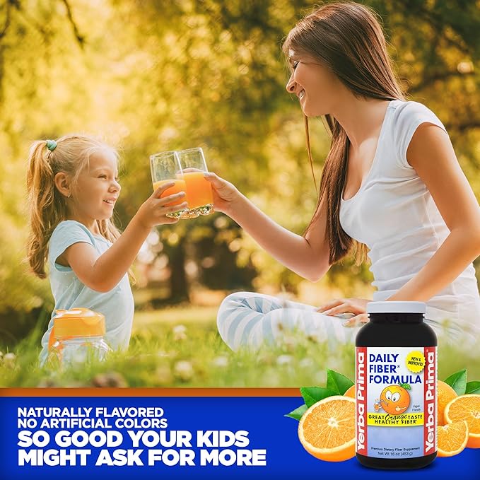 Yerba Prima Orange Flavored Daily Fiber Formula 16 oz Powder - Great Tasting, Premium Bulking Supplement for Regularity Support, Contains 5 Fiber Types, Made in The USA, Non-GMO, Gluten Free