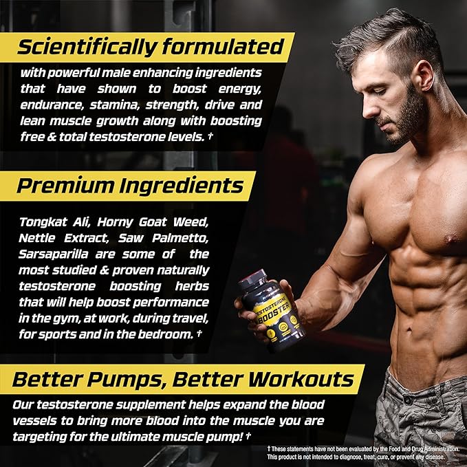 Testosterone Booster - Testosterone Supplement for Men - Male Enhancing Pills for Muscle Growth, Libido, Stamina, Strength - Tongkat Ali Muscle Builder Workout Supplement - Total T Test Boost - 2 PACK