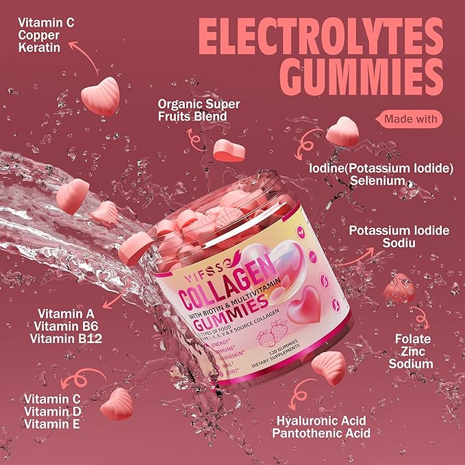 Collagen Peptide Gummies for Women,120 Sugar-Free Hydrolyzed, Extra Strength 2500mg Protein Type I,II,III,V,X with 15000mcg Biotin and Vitamin A B6 B12 C D E for Hair Skin Nail