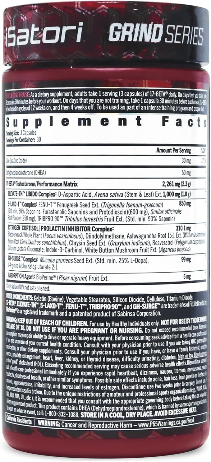 iSatori 17-Beta Anabolic Testosterone Booster, for Muscle Growth, Strength & Stamina, Test Boost Amplifier & Estrogen Blocker for Men with DHEA, Fenugreek Seed Extract, Red Panax Ginseng, 90 Capsules