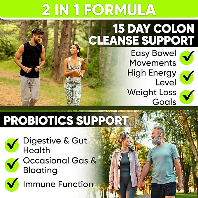 15 Day Gut Cleanse Detox for Women & Men - Advanced 15 Days Colon Cleanse with Probiotics and Psyllium Husk for Constipation Relief, Digestive Health, Colon Cleanser & Gut Health.60 Caps.