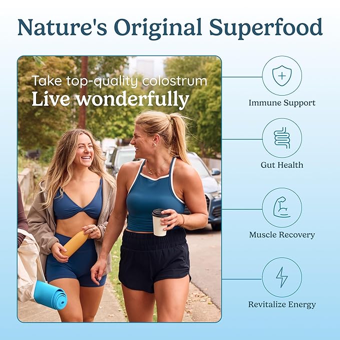 WONDERCOW Colostrum Capsules Supplement for Gut Health, Immune Support, Muscle Recovery & Wellness | Natural IgG Pure Whole Bovine Colostrum Superfood, Unflavored, 30 Servings